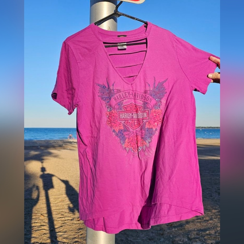 Harley Davidson Women's V-neck T-shirt Size XXL Shiawasee HD Birch Run, MI